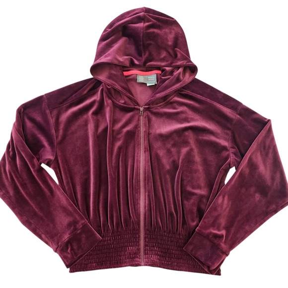Saturday Sunday Anthropologie Wine Velour Velvet Full Zip Hoodie jacket Catie - Picture 1 of 4